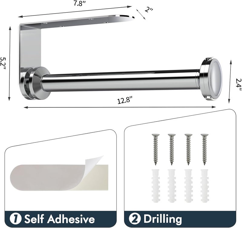 theaoo Paper Towel Holder Under Cabinet, One-Handed Tear Wall Mount Paper Towel Holder Dispenser with Damping Function for Kitchen Organization, Stainless Steel, Self-Adhesive or Drill mounting,Silver - Image 5